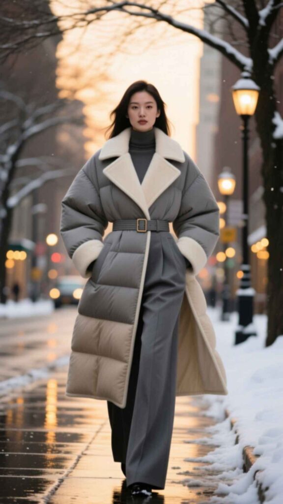 Padded Coat with Wide-Leg Pants