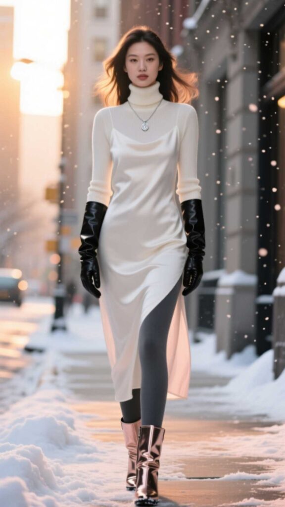 Slip Dress with Turtleneck Layer