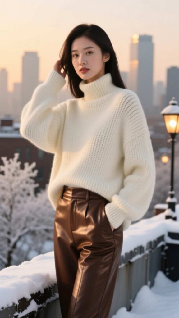 Oversized Sweater with Leather Pants