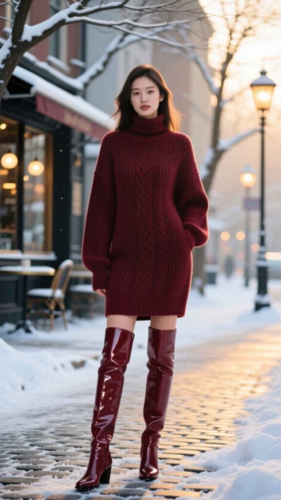  Knit Dress with Over-the-Knee Boots