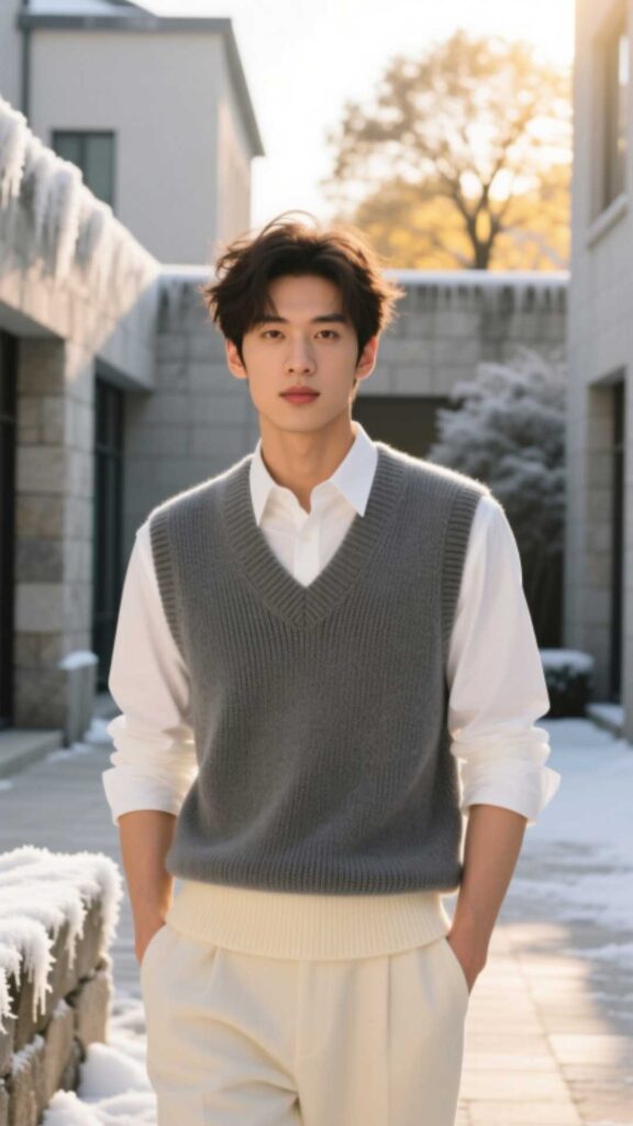 Sweater Vest over Button-Up Shirt