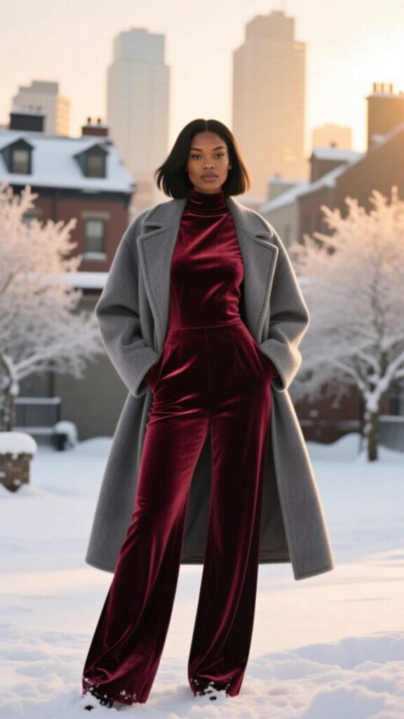  Velvet Jumpsuit with Coat