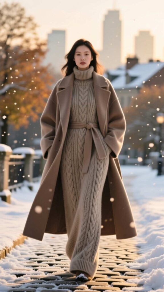 Knit Dress with Long Coat