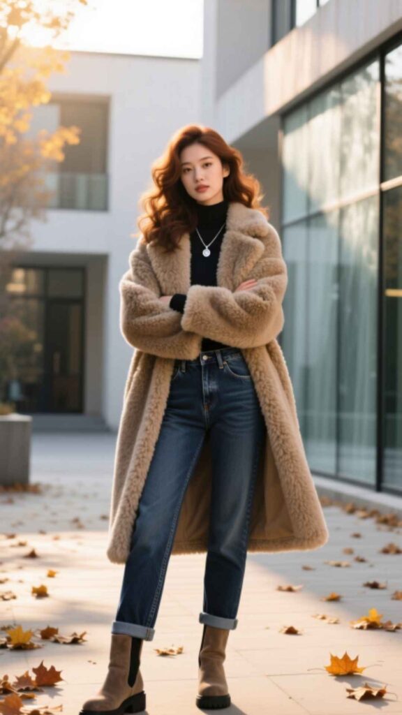 Teddy Coat and Denim