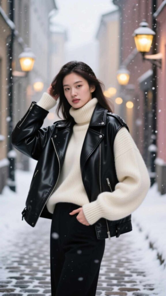 Leather Jacket with Sweater