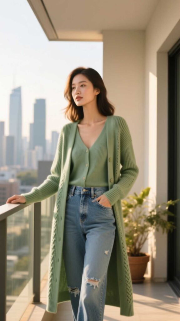 Longline Cardigan and Jeans