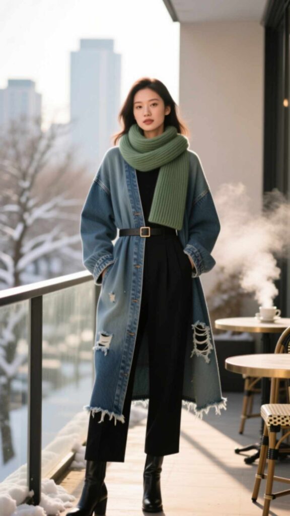 Long Cardigan with Denim