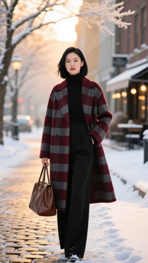 Plaid Coat with Black Outfit