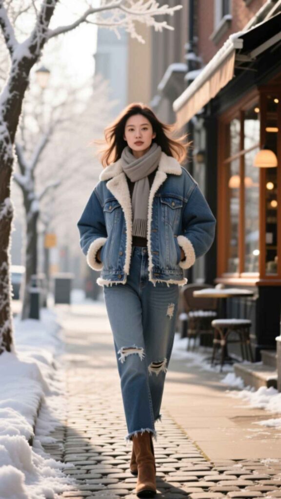 Denim Jacket with Shearling Lining