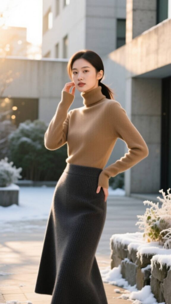 Wool Skirt with Turtleneck Sweater