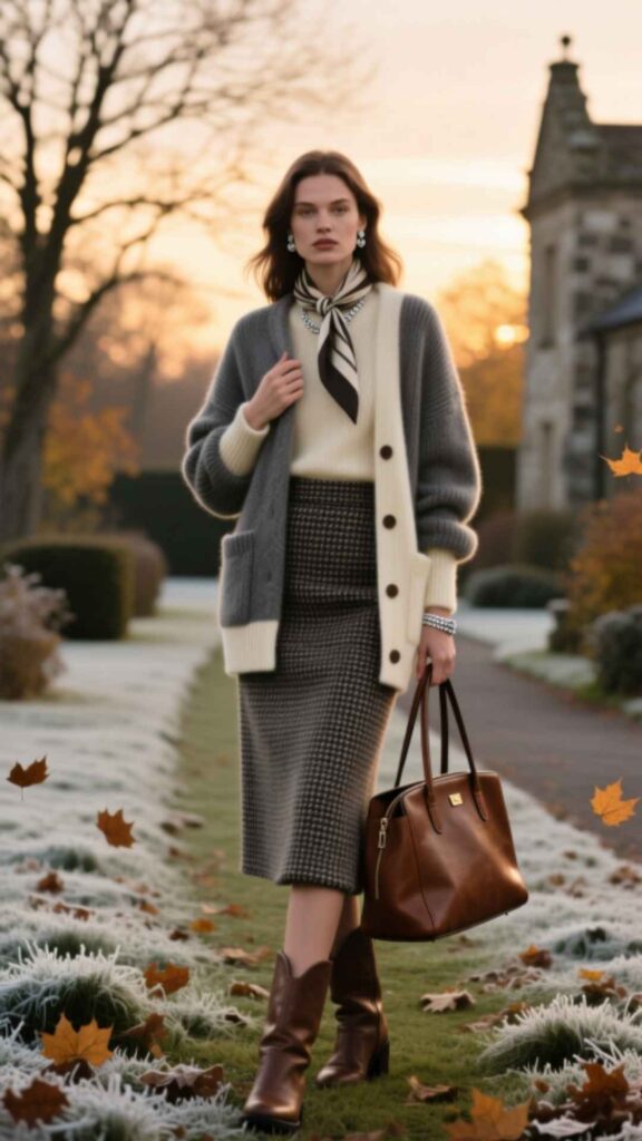 Tweed Skirt with Cardigan