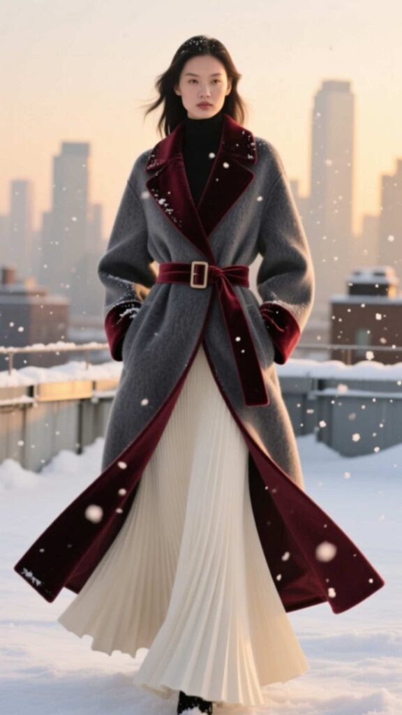 Flared Skirt with Belted Coat