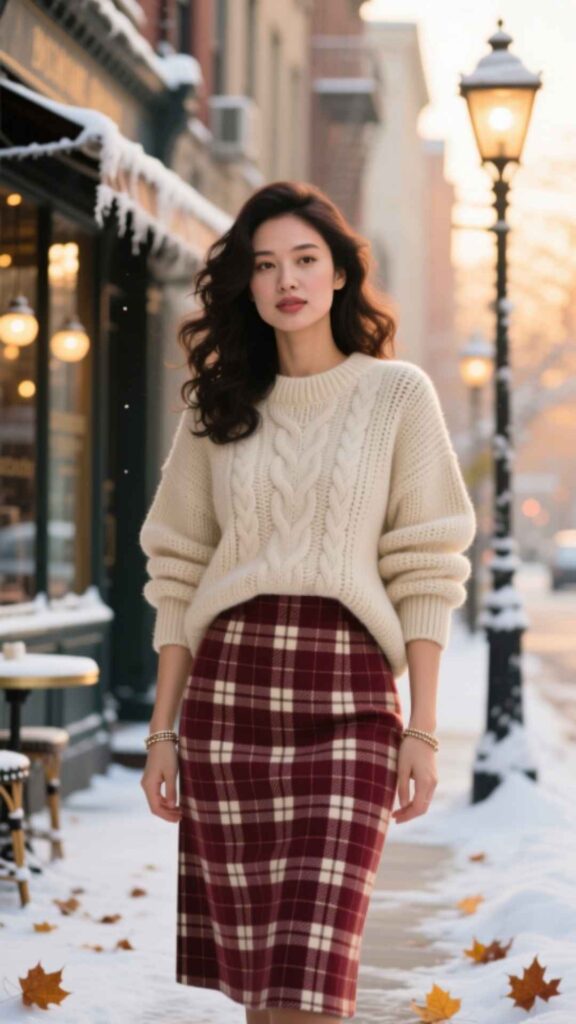 Plaid Skirt and Oversized Sweater Combo