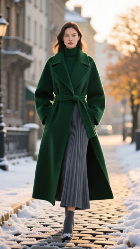 Pleated Skirt with Long Coat