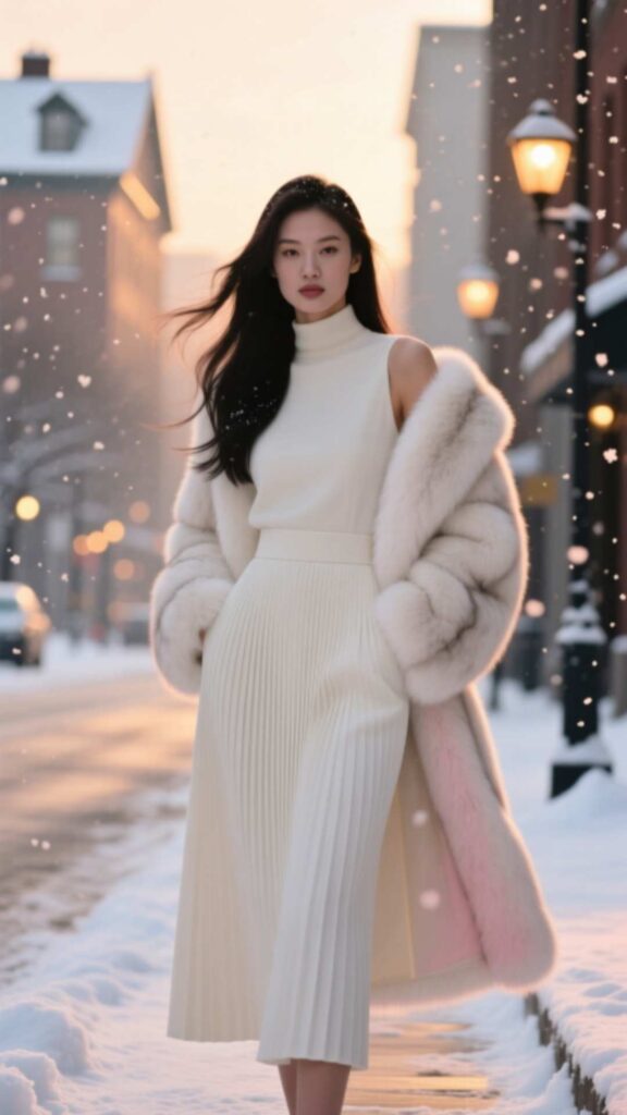 A-Line Skirt with Faux Fur Coat