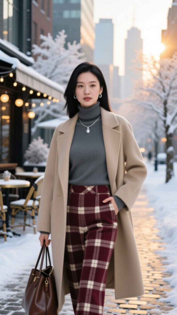 Turtleneck and Plaid Pants