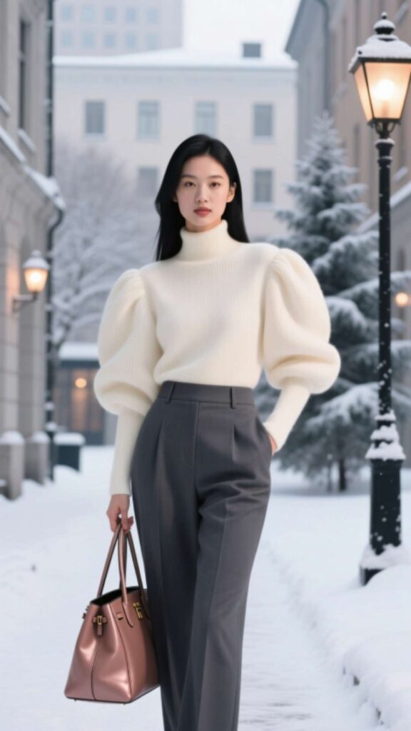 Puff-Sleeve Sweater and Trousers