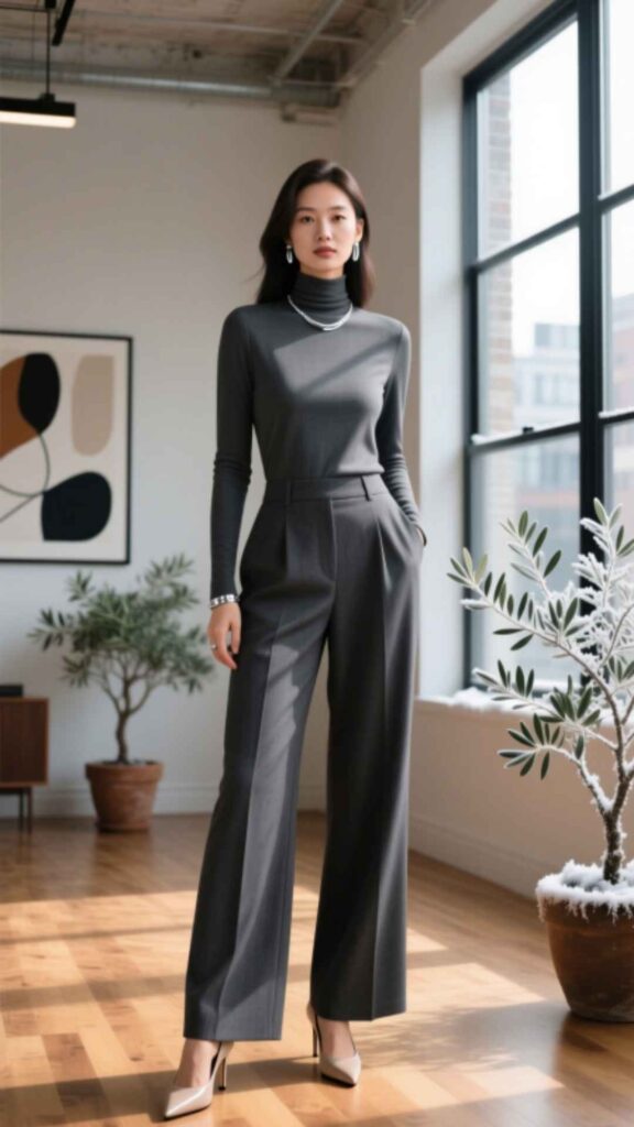 Mock Neck Top and Suit Pants