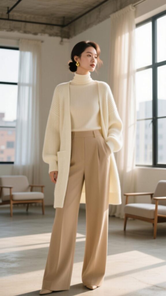 Layered Cardigan with Straight Pants