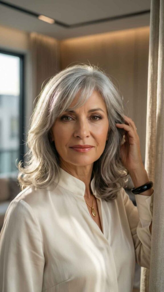 Shoulder Length Cut With Side Swept Bangs