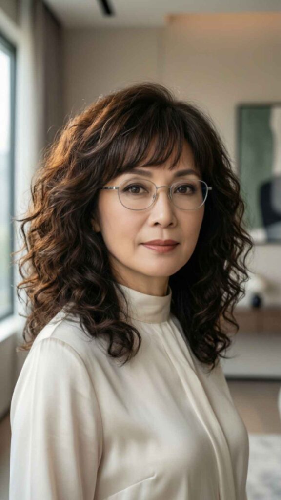 Curly Shoulder-Length Cut With Bangs