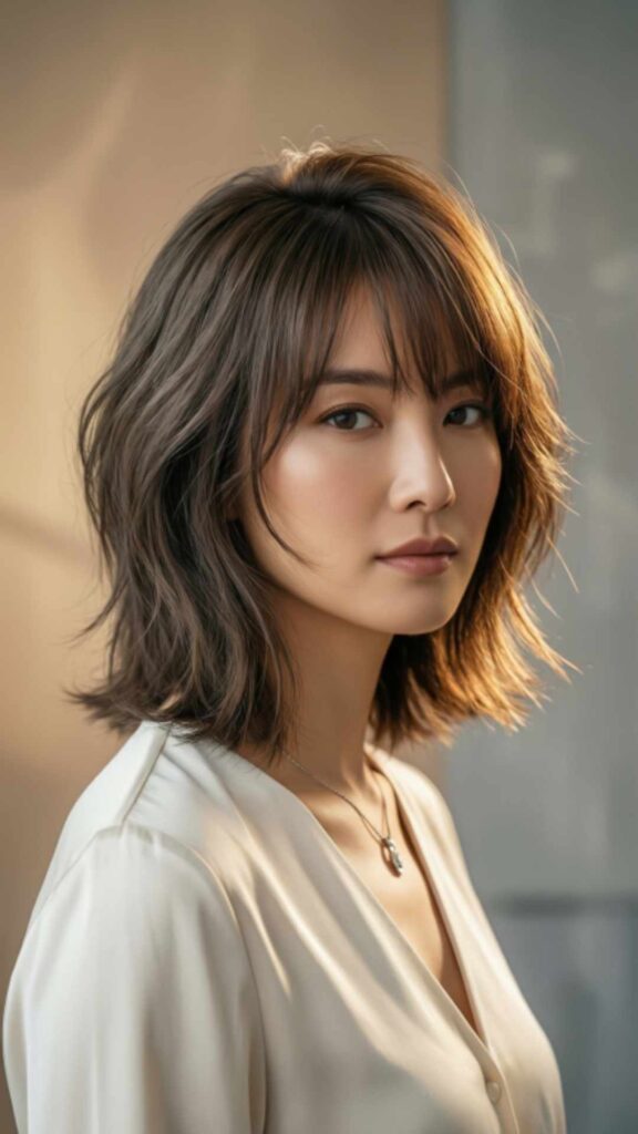 Textured Angled Bob with Bangs