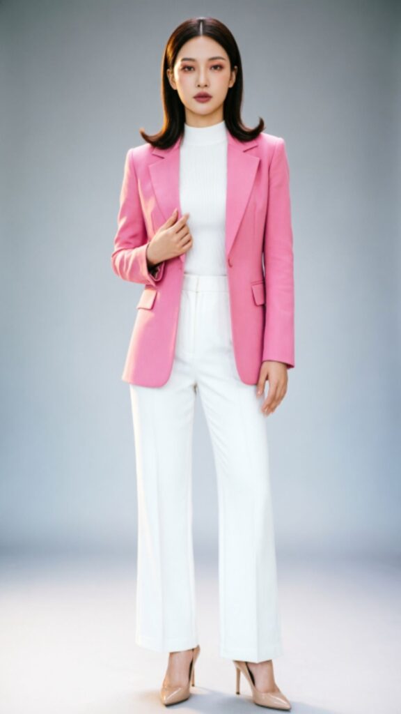 Hot Pink Blazer and White Pants