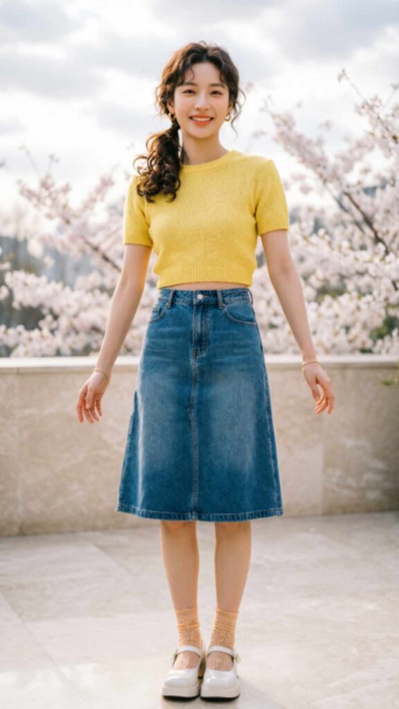 Bright Crop Top and High-Waist Skirt