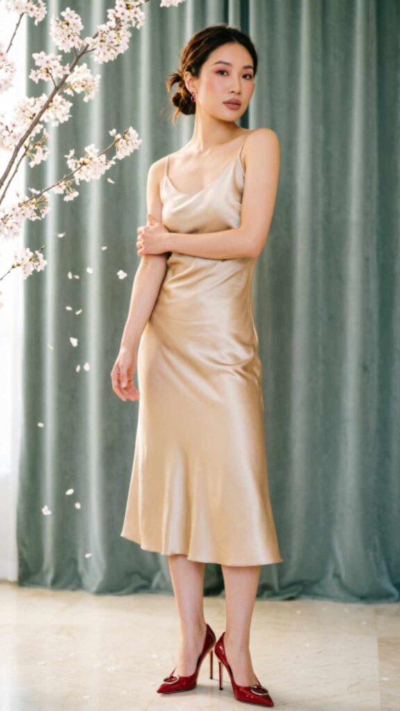 Satin Slip Dress with Statement Heels