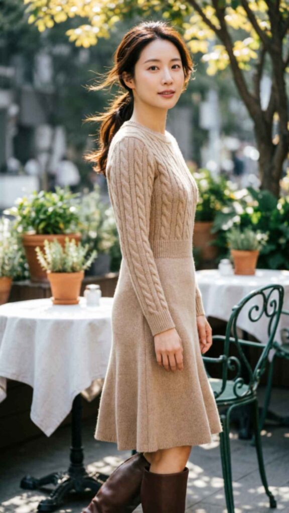 Knit Dress with Knee-High Boots
