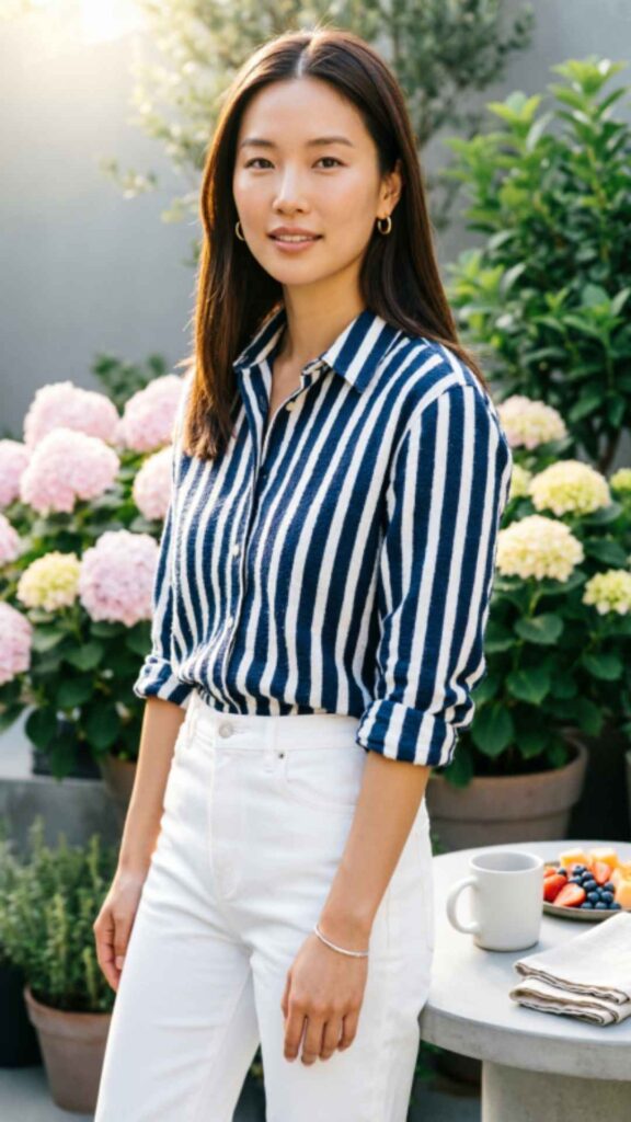 Striped Shirt with White Jeans
