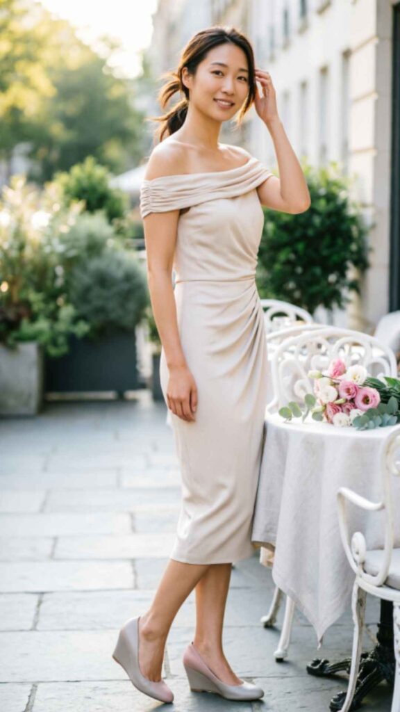 Off-Shoulder Dress with Wedges