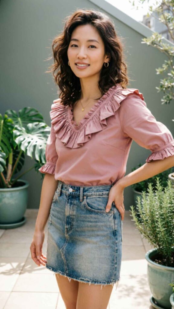 Ruffle Top with Denim Skirt