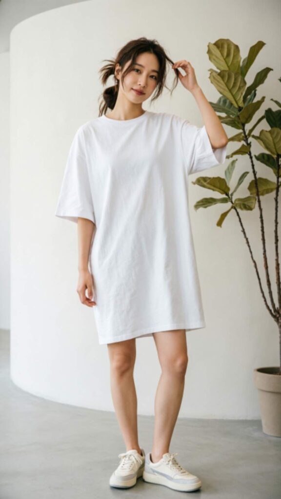 Sneakers with Oversized T-Shirt Dress