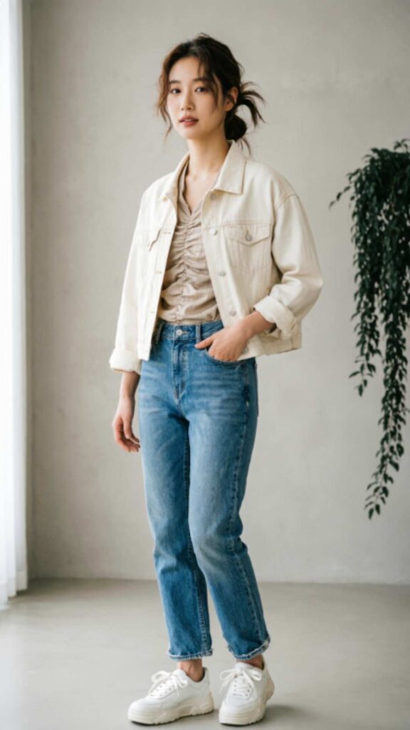 Denim Jacket and Sneakers Look