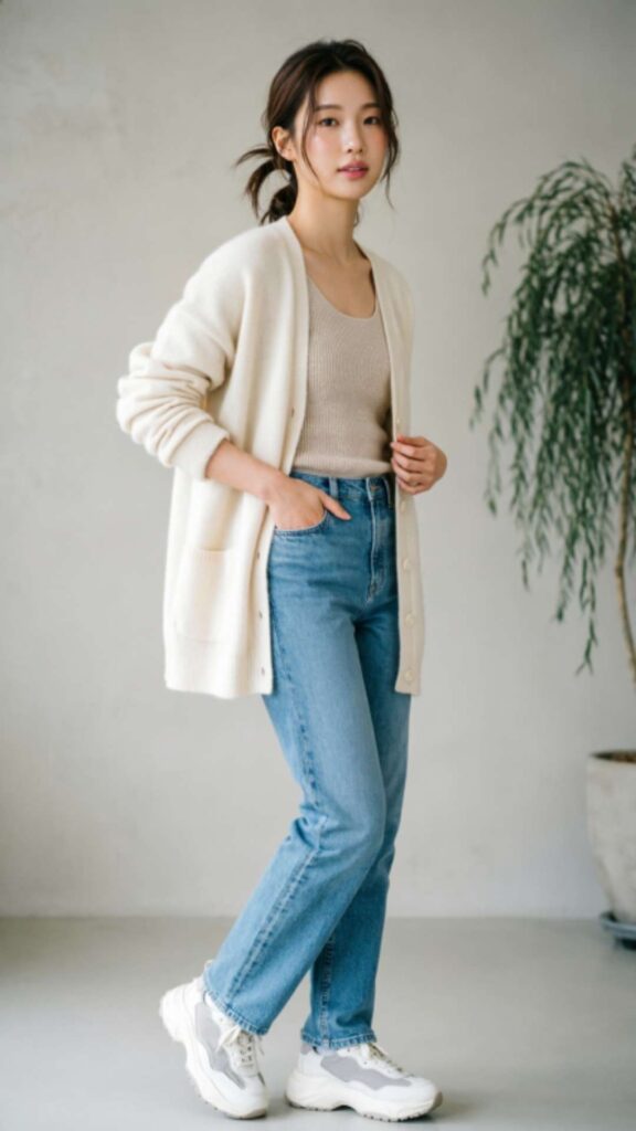 Cardigan Layer with Sneakers