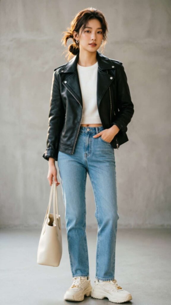 Leather Jacket and Sneakers Style