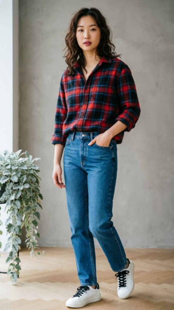 Flannel Shirt and Sneakers