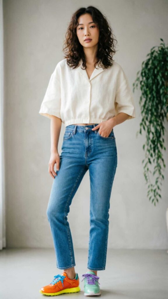 Skinny Jeans with Colorful Sneakers