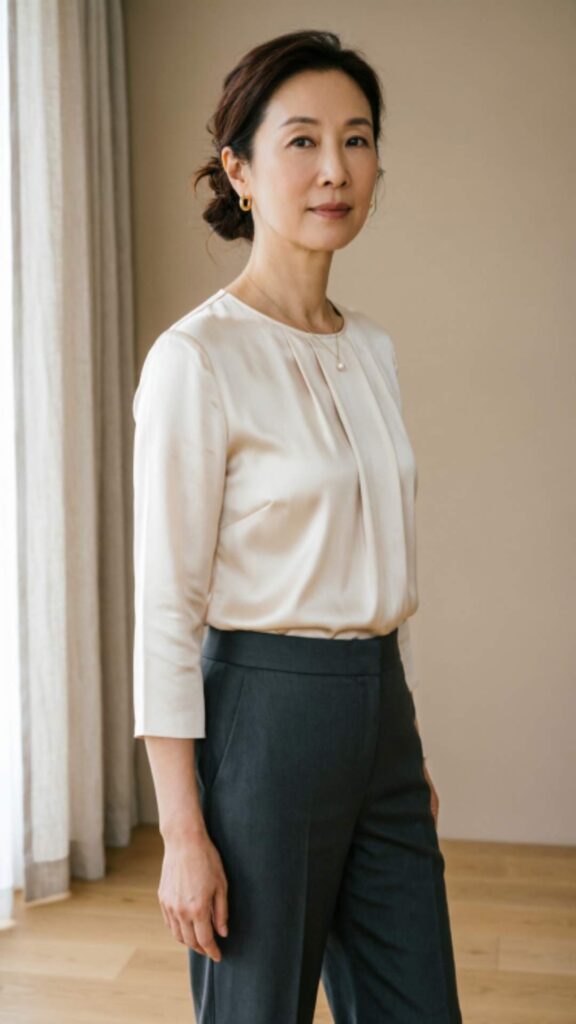 Silk Top with Straight Pants