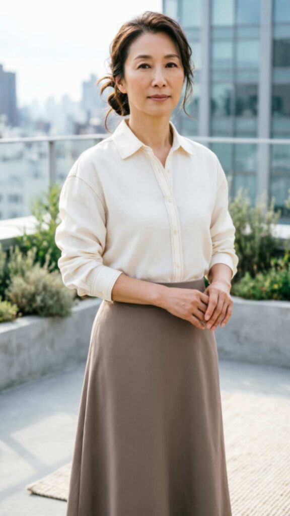 Button-Down Shirt with A-Line Skirt