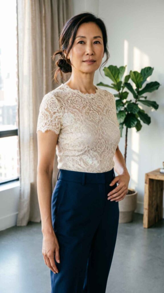 Lace Top with Tailored Pants