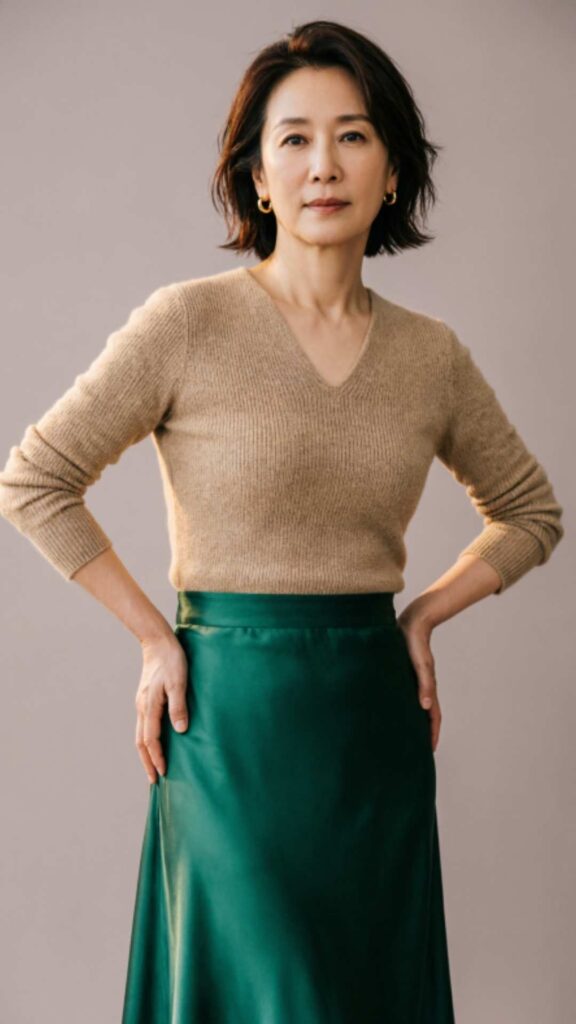 Satin Skirt with Knit Top