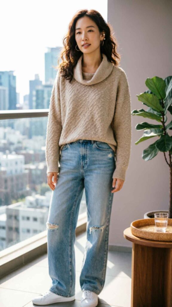 Soft Denim Jeans with Knit Tops