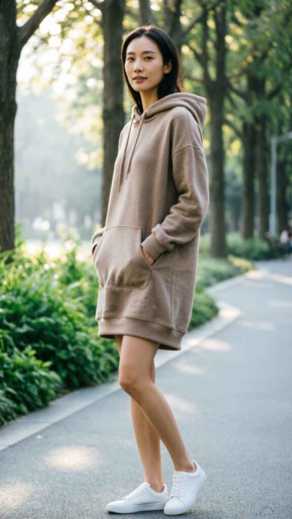 Hoodie Dress with Sneakers