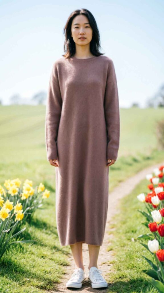 Soft Knit Dress with Sneakers