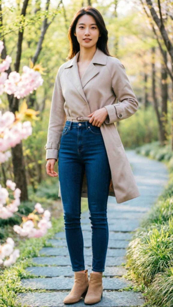 Lightweight Trench Coat with Skinny Jeans
