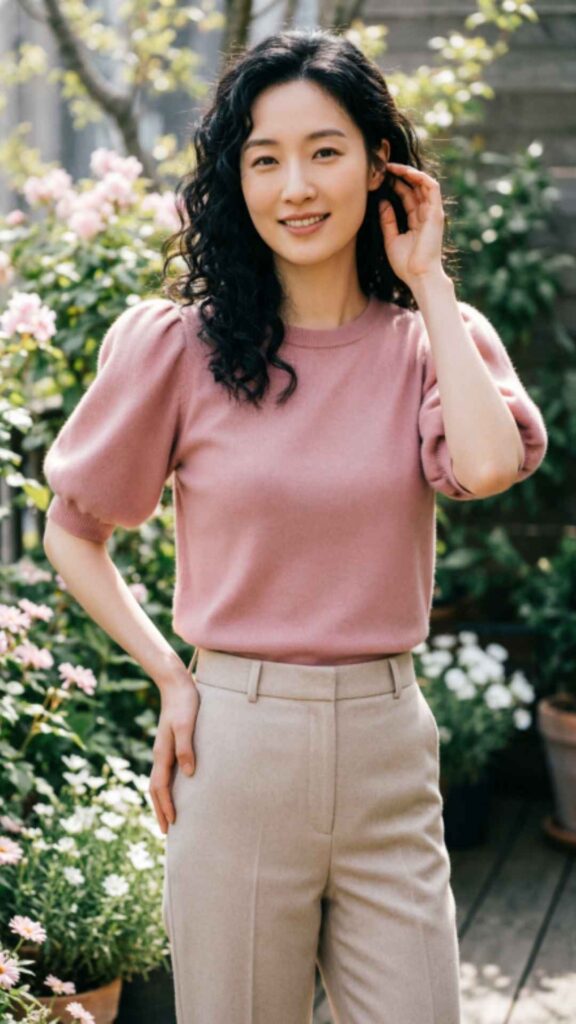 Puff Sleeve Top with Straight Pants