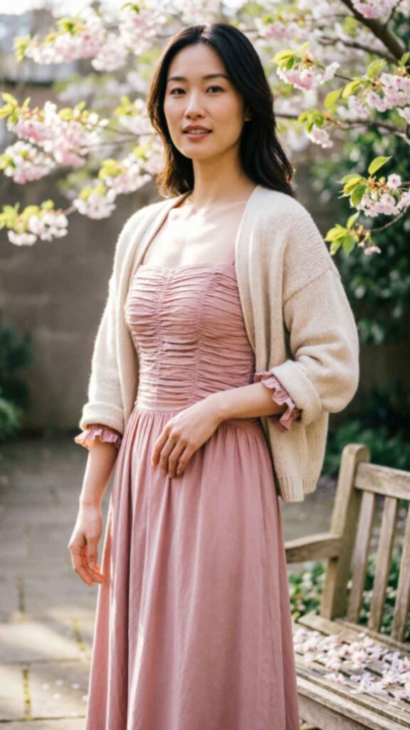 Smocked Dress with Light Cardigan