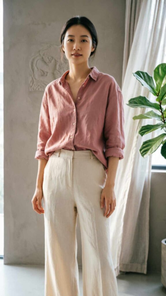 Button-Down Shirt with Wide-Leg Pants